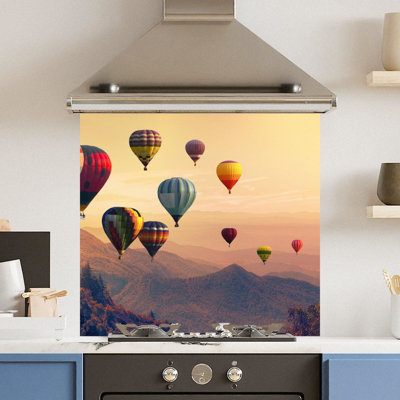 Toughened 6mm Glass Kitchen Splashback 70 x 65cm Hot Air Balloon ...
