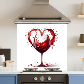 Toughened 6mm Glass Kitchen Splashback 70 x 65cm Red Wine Heart - Polished Edge Heat Resistant Back Splash for Cookers Hob