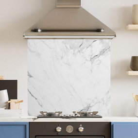 Toughened 6mm Glass Kitchen Splashback 70 x 65cm White Veiny Marble - Polished Heat Resistant Back Splash for Cookers Hob