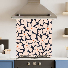Toughened 6mm Glass Kitchen Splashback 70 x 75cm Blue CreaFlower - Polished Edge Heat Resistant Back Splash for Cookers Hob