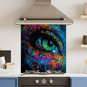Toughened 6mm Glass Kitchen Splashback 70 x 75cm Neon Eye - Polished Edge Heat Resistant Back Splash for Cookers Hob