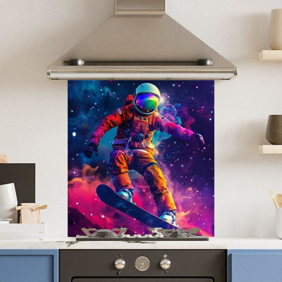 Toughened 6mm Glass Kitchen Splashback 70 x 75cm Space Surfer ...