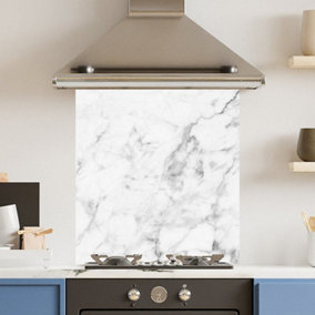Toughened 6mm Glass Kitchen Splashback 70 x 75cm Veiny White Marble - Polished Heat Resistant Back Splash for Cookers Hob