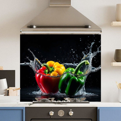Toughened 6mm Glass Kitchen Splashback 90 x 65cm Pepper Splash ...