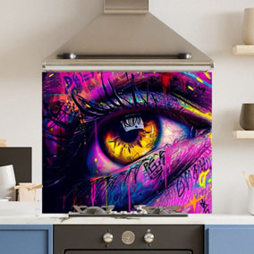 Toughened 6mm Glass Kitchen Splashback 90 x 65cm Purple Eye - Polished Edge Heat Resistant Back Splash for Cookers Hob