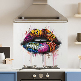 Toughened 6mm Glass Kitchen Splashback 90 x 75cm Colourful Lips - Polished Edge Heat Resistant Back Splash for Cookers Hob