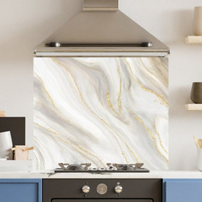 Toughened 6mm Glass Kitchen Splashback 90 x 75cm Elegant Gold Marble - Polished Heat Resistant Back Splash for Cookers Hob