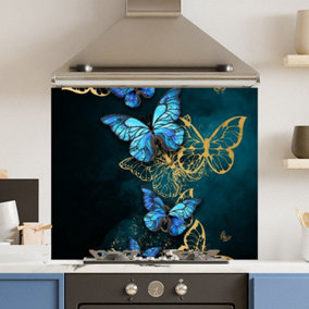 Toughened 6mm Glass Kitchen Splashback 90 x 75cm Flower Fly - Polished Edge Heat Resistant Back Splash for Cookers Hob