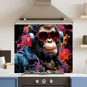 Toughened 6mm Glass Kitchen Splashback 90 x 75cm Monkey Splash - Polished Edge Heat Resistant Back Splash for Cookers Hob
