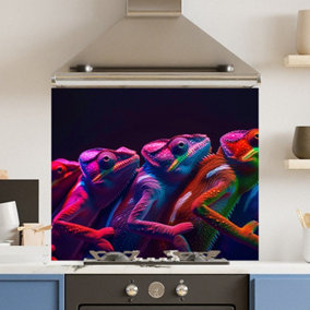Toughened 6mm Glass Kitchen Splashback 90 x 75cm Neon Chameleon - Polished Edge Heat Resistant Back Splash for Cookers Hob