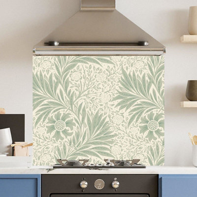Toughened 6mm Glass Kitchen Splashback 90 x 75cm Pale Green Leaf ...