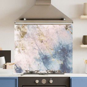 Toughened 6mm Glass Kitchen Splashback 90 x 75cm Pink Blue Marble - Polished  Heat Resistant Back Splash for Cookers Hob