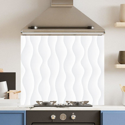 Toughened 6mm Glass Kitchen Splashback 90 x 75cm Wavy White Pattern ...