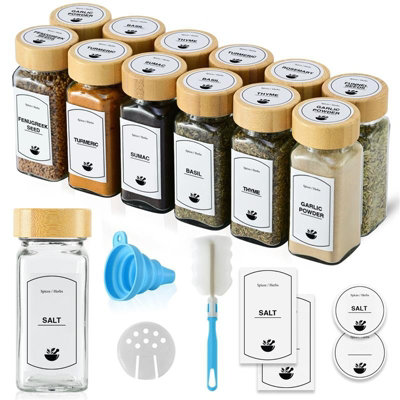ToughHub 12 Pcs Glass Spice Jars with Bamboo Lids
