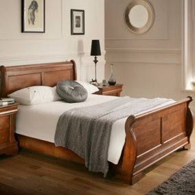 Toulon Wooden Sleigh Bed - Mahogany Finish - King Size Bed Frame Only