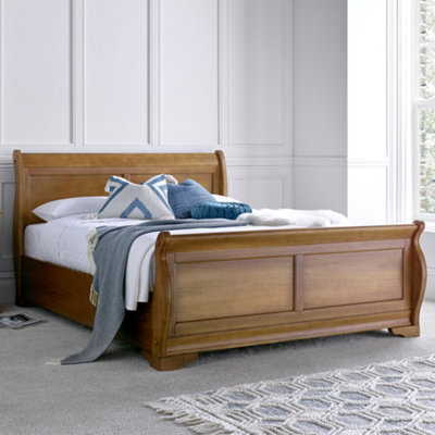 Toulon Wooden Sleigh Bed Oak Finish Double 4ft6 Bed Frame Only