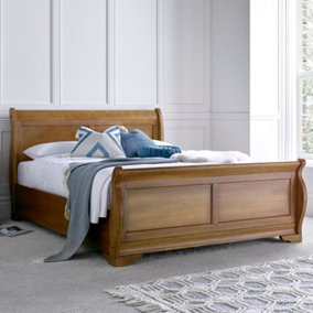 Toulon Wooden Sleigh Bed - Oak Finish - Double Bed Frame Only