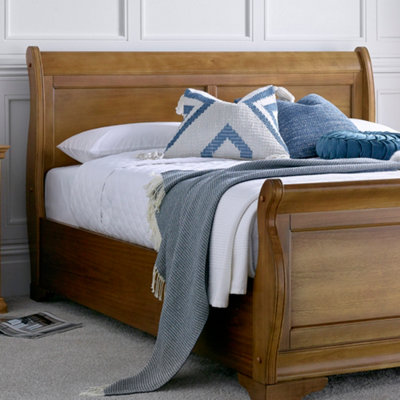 Toulon Wooden Sleigh Bed - Oak Finish - Super King Size Bed Frame Only