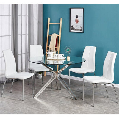 Toulouse Clear Glass Dining Table With Four Opal White Chairs | DIY at B&Q