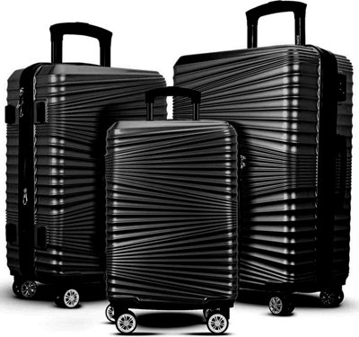 TOV Hard Case Luggage Shell PC+ABS Cabin Suitcase 4 Wheel Travel Bag Lightweight - Black