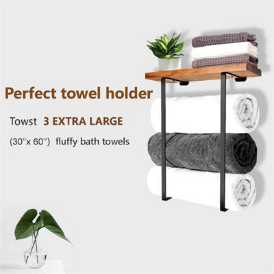 TOWEL RACK FOR BATHROOM WALL MOUNTED WITH WOODEN SHELF STORAGE RACK ...