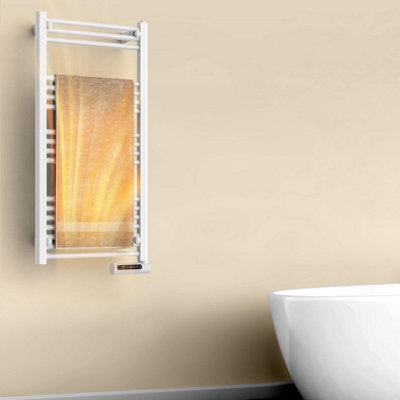 Towel Rail Bathroom Heater 750W Vertical Fluid Radiator White Electric 24/7 Timer Eco Low Energy - 3