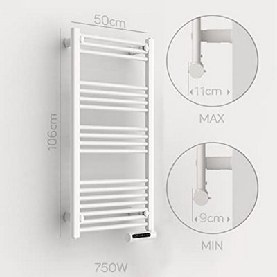 Towel Rail Bathroom Heater 750W Vertical Fluid Radiator White Electric 24/7 Timer Eco Low Energy - 4