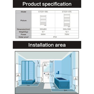 Towel Rail Bathroom Heater 750W Vertical Fluid Radiator White Electric 24/7 Timer Eco Low Energy - 7