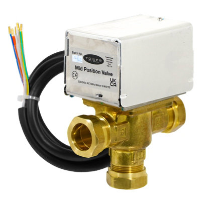 Tower 28mm Valve Mid Position 3 Port Motorised Central Heating / Boiler System Control