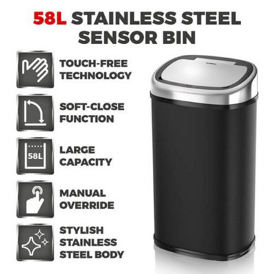 Tower 58L Sensor Bin - Black & Chrome