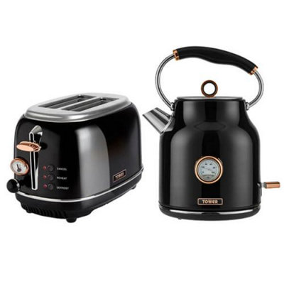 Tower Bottega Rose Gold Kettle and 2 Slice Toaster Set Black DIY