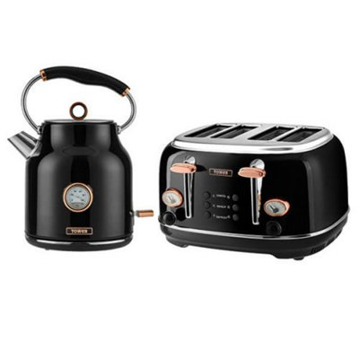 Tower Bottega Rose Gold Kettle and 4 Slice Toaster Set Black DIY