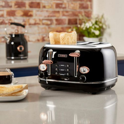 Tower Bottega Rose Gold Kettle and 4 Slice Toaster Set Black