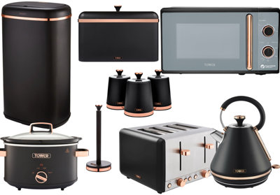 Tower Cavaletto Black Kettle, Toaster, Microwave, Slow Cooker, Sensor ...