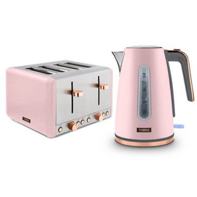 Tower Cavaletto Jug Kettle and 4 Slice Toaster Set Pink