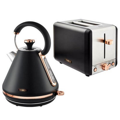 Tower Cavaletto Pyramid Kettle & 2 Slice Toaster White & Gold Accents