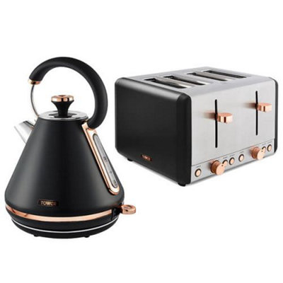 29.99 Voche Black Cordless Kettle & 4 Slice Longslot Toaster Set Voche