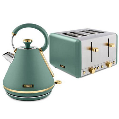 Tower Cavaletto Pyramid Kettle and 4 Slice Toaster Set Jade | DIY at B&Q