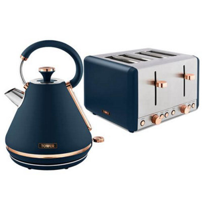 Tower Cavaletto Pyramid Kettle and 4 Slice Toaster Set Midnight Blue