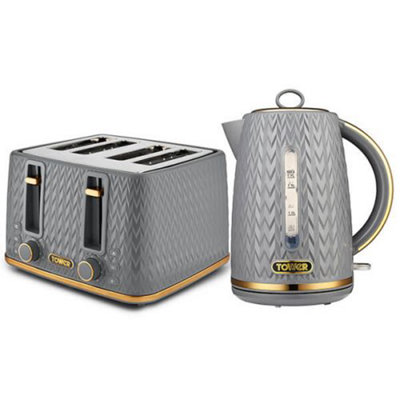 Grey kettle and clearance 4 slice toaster set