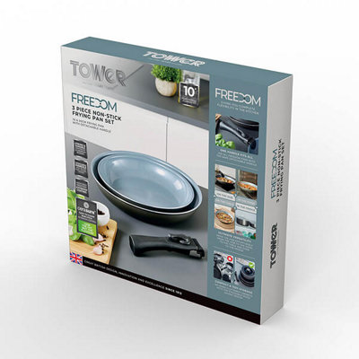 Tower Freedom T800202 3 Piece Cookware Set with Ceramic Coating, Stackable Design and Detachable Handle, Graphite, Aluminium