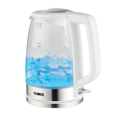 Tower Glass Electric Kettle White LED Light Fast Boil Cordless 360 Base ...