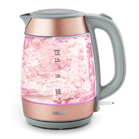 Tower Glitz 3000W 1.7L Glass Blush Pink Cordless Kettle