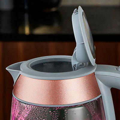 Tower Glitz 3000W 1.7L Glass Blush Pink Cordless Kettle