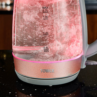Tower Glitz 3000W 1.7L Glass Blush Pink Cordless Kettle - 3