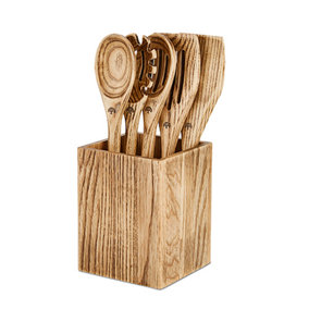 Tower Hoxton 5 Piece Utensil Set with Holder Ash Wood