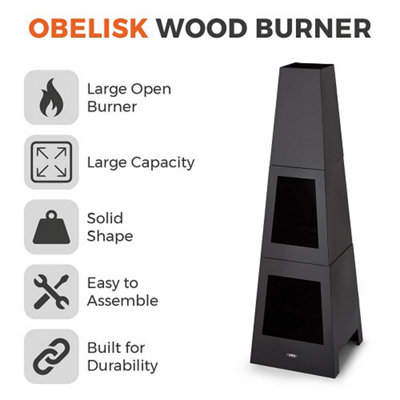 Tower Obelisk Wood Burner Black