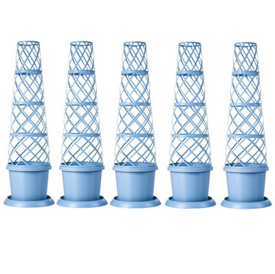 Tower Pot Garden Planter Trellis & Saucer Outdoors Mayan Blue x 5
