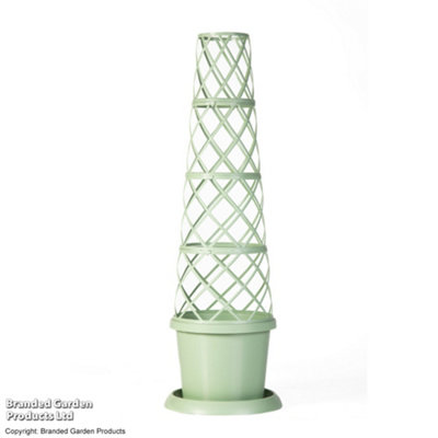 Tower Pot Garden Planter Trellis & Saucer Outdoors Pistachio Green x 1