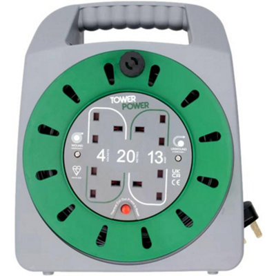 Tower Power TP22024 Extension Cable Reel with Thermal Safety Cut Out 4G 13A - 20m
